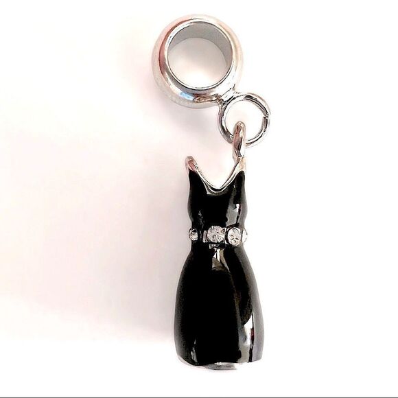 Silver Little Black Dress Rhinestone Charm - Picture 1 of 3